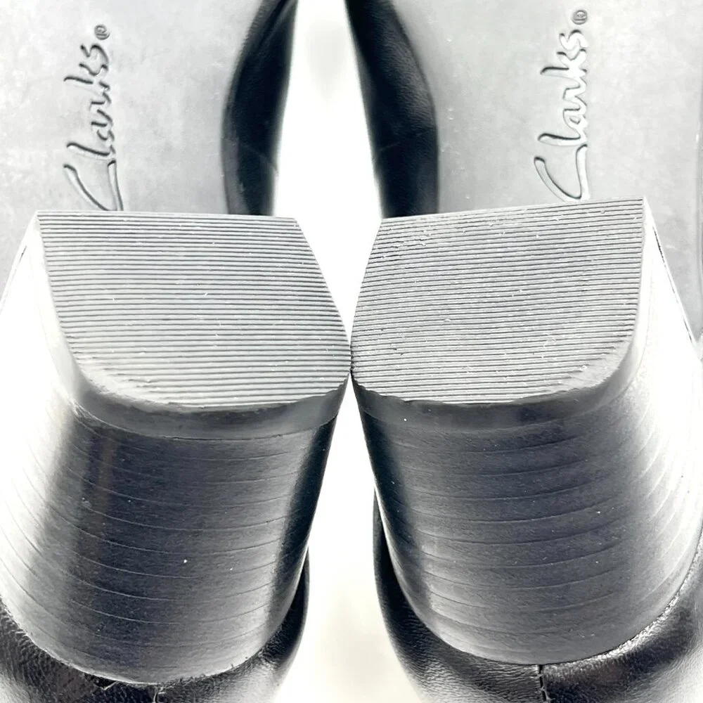 8N 8 NARROW‎ WIDTH Clarks Womens Rosalyn Belle Black Leather Pumps Heels Shoes